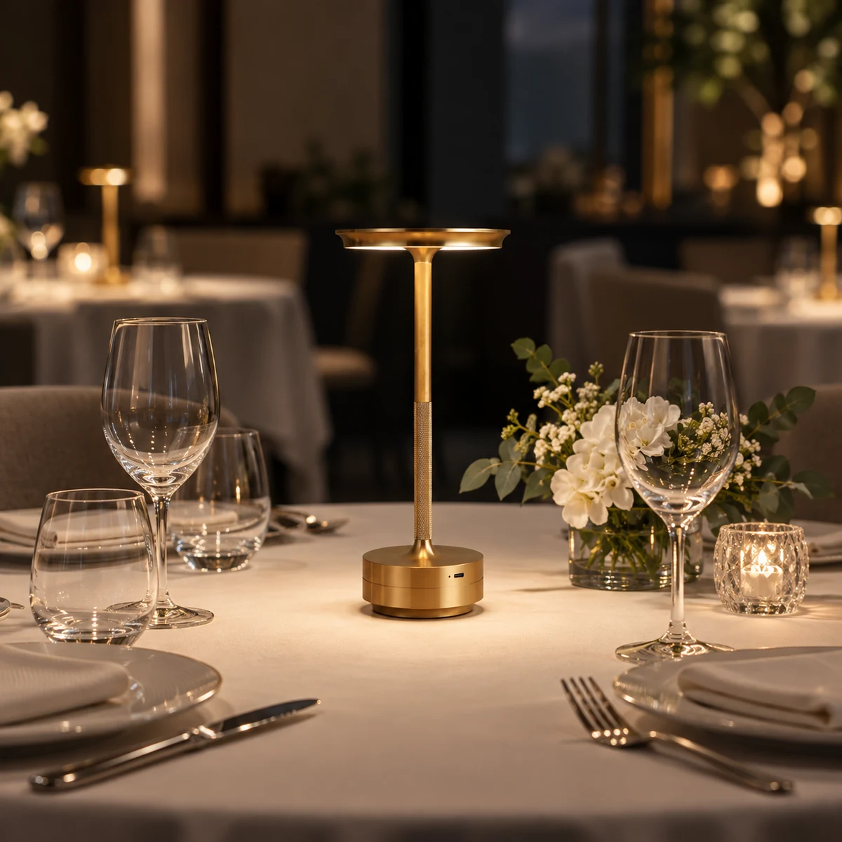 Elegance cordless table lamp in brushed gold finish on a clean background Elegance cordless table lamp in brushed gold finish on a clean background