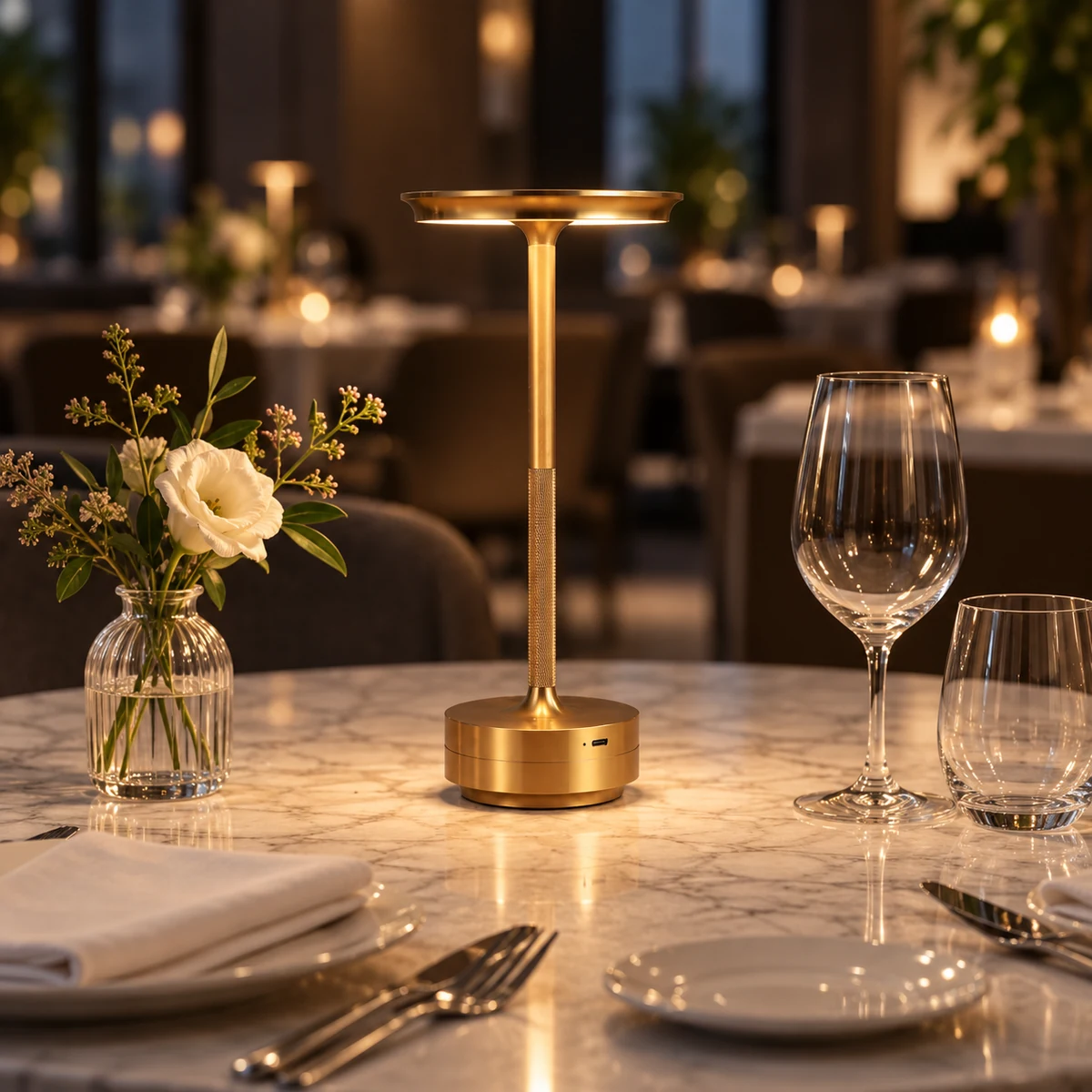 Elegance cordless table lamp in brushed gold finish on a clean background Elegance cordless table lamp in brushed gold finish on a clean background